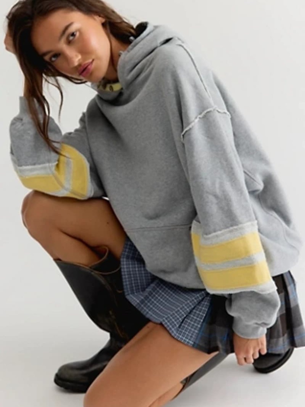 Free People We The Free Field Day Hoodie in Heather Grey Combo NWT